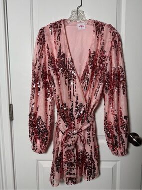 BuddyLove Adeline Guava Pink Sequin Wrap Mini Dress Women’s Large